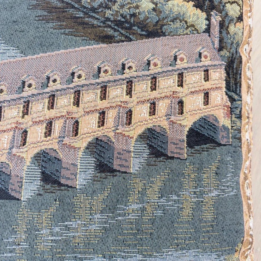 VNTG Chenonceaux France Chateau Tapestry Throw Pillow Woven Castle Decor 16x16